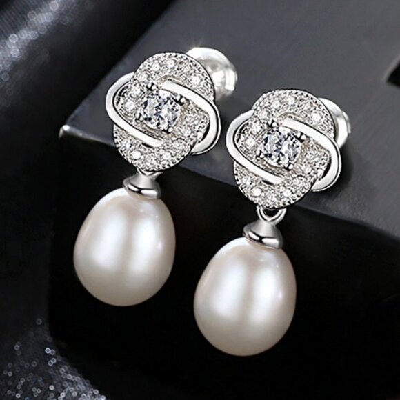 Silver Pearl Earrings - Picture 1 of 2